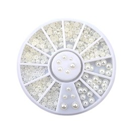 Healvian 200pcs Mixed Flat Back Pearls for Nail Decoration Pearl Cabochons Beige Nail Art Gems for DIY Jewelry Making and Craft Projects