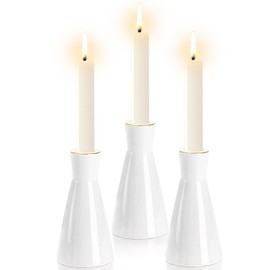 ZEAYEA Set of 3 Ceramic Candle Holders, Modern Candlestick Holders for Table Centerpiece Wedding Housewarming Gift, White Decorative Taper Candle Stand with Gold Edge for Party Home Decor