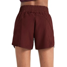 ZUTY Pantalones cortos deportivos de 5 pulgadas para mujer con bolsillo con cremallera, cintura alta, secado rápido, pantalones cortos de gimnasio con forro, Rojo, XS