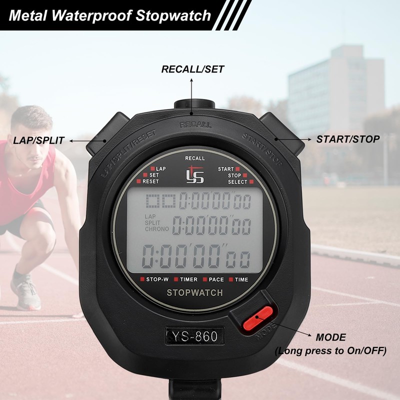 PATIKIL Sport Stopwatch Timer 60 Lap Memory, 0.01 Second Timing