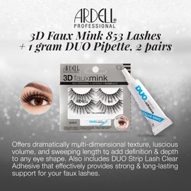 Ardell 3D Faux Mink 853 Lashes + 1 gram DUO Pipette, 2 pairs