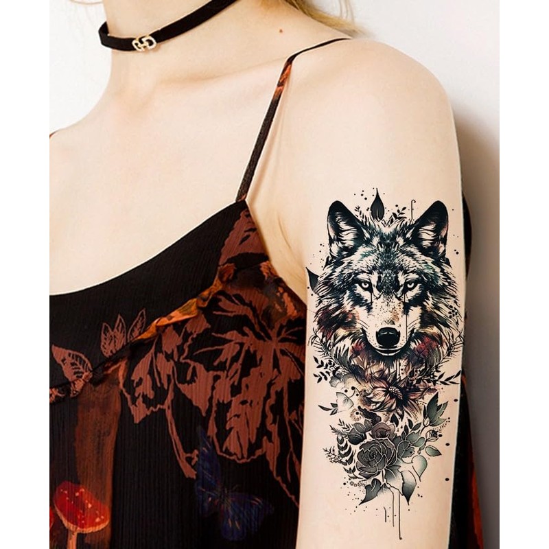 6 Sheets Temporary Lion Tattoo Wolf Tattoo Animal Tattoo Arm