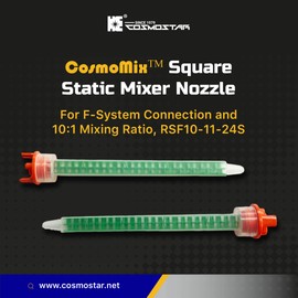 CosmoMix Square Static Mixer Nozzle Tube Tip, F System for 4:1/10:1 Mixing Ratio,7.1 Inches, 24 Elements, 10 Pieces Epoxy Mixing Nozzle Tip, For AB Glue Acrylic Adhensive Gun Mixer (RSF10-11-24S)