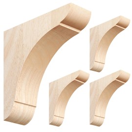 4 Pcs Wood Corbel Wooden Shelf Brackets, Unfinished Paintable Bracket with Hanging Hook for Doorway Countertop Kitchen Cabinet Book Shelves, Rubber Wood (6 x 6 x 1.75 Inches)