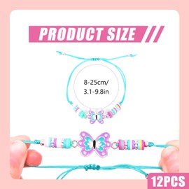 Embhlitfe Pack of 12 Friendship Bracelets, Children's Bracelets with Different Butterfly Pendants, Adjustable Braided Bracelets Girls, Children's Birthday Gifts for Boys and Girls