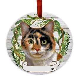 E&S Imports Calico Cat Ornament - Pets - DIY Personalizable - Cat Gifts - Ceramic Round Ornament with Glazed Finish - X-mas Decoration - Christmas Ornaments Craft Gifts - Ornaments for Pet Lovers