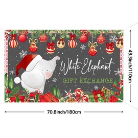 Lofaris Christmas Banner for Kids' Party – 70.8x11.8 Inches | Festive White Elephant Gift Exchange Decoration with Lights, Snowflakes & Ornaments | Indoor/Outdoor Holiday Party Sign