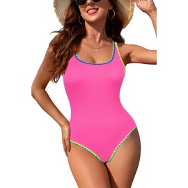 Oheyeseker Women's One Piece Swimsuits Modest Tummy Control 1 Piece Bathing Suit Neon Colors Sport Swim Suits 2025（M，Pink）