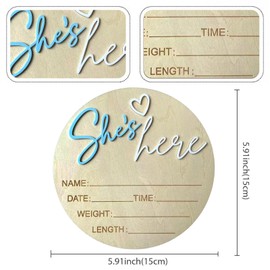 Baby Announcement Sign, ​5.9 Inch Wooden Hello World Newborn Signs, Birth Announcement Sign, Gender Reveal Signs, She's here Decoration, Welcome Newborn Arrival To World, Hospital Nursery for Baby