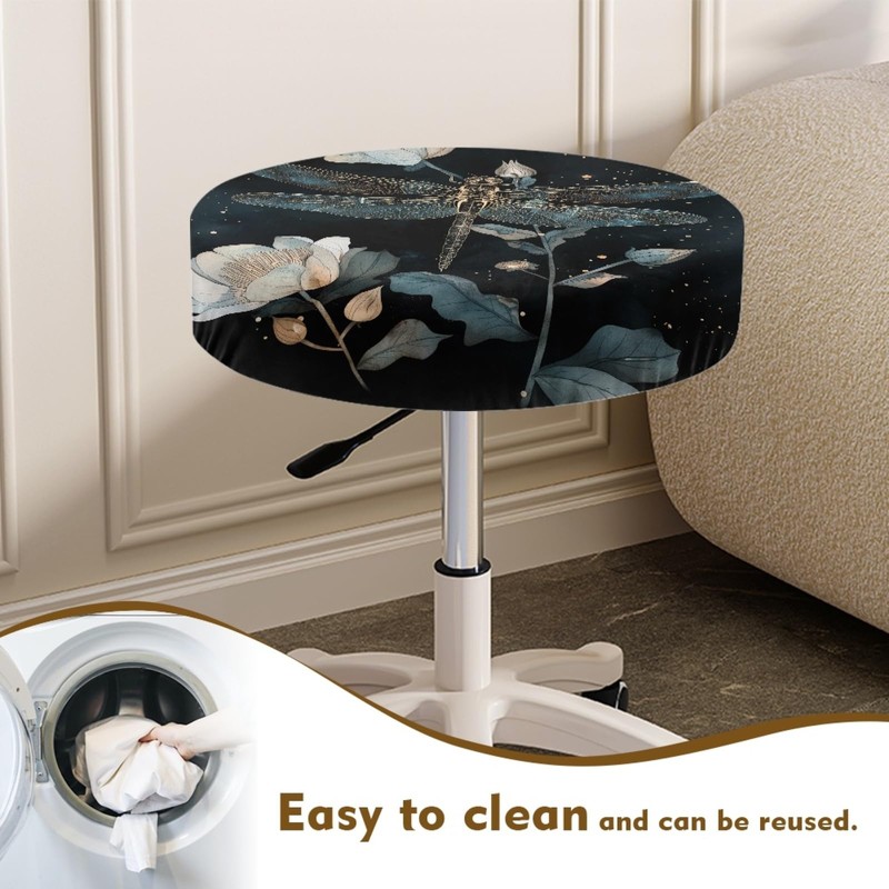Wanyint Dragonfly Print Bar Stool Seat Covers Stretch Round 12"-14"