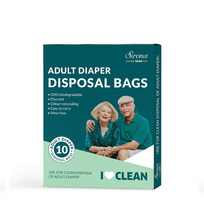 Sirona Premium Adult Diaper Disposable Bags - 10 Bags | Odor Sealing for Diapers, Food Waste, Pet Waste, Sanitary Product Disposal | Durable and Unscented