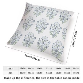 MangGou Light Blue Flower in Monsoon Throw Pillow Watercolor Chinoiserie Floral Decorative Cushion Cover Chinoiserie Pillow Sham with Zipper for Bedroom Sofa Couch 18x18in White Flax
