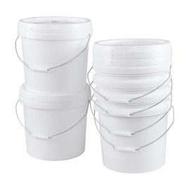 Ramddy 4 Gallon Airtight Round Storage Bucket Pails, 6 Packs Food Grade Storge Buckets with Handle, White