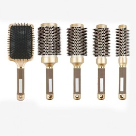Thick Barrel Styling Brush, Aluminum Tube Rolling Comb, Air Cushion Paddle Brush, Amber Gold Large Paddle Comb Square 4ea
