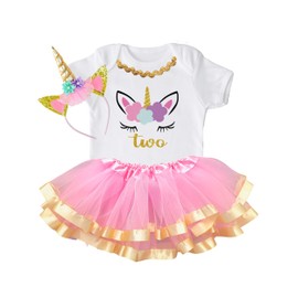 Luke and Lulu Unicorn Birthday Outfit for Girls – 2nd Birthday Outfit with Shirt Tutu and Headband - Baby Unicorn Dress