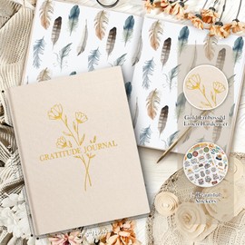 Lanpn Daily Gratitude Journal for Woman Men, 4 Month Mindfulness & Affirmation Planner, 7.8"x9.2" The 5 Minute Grateful Diary, Guided Reflection with Positivity Prompts Undated Notebook, Beige