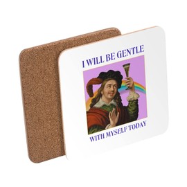 Cork Coaster - Be Gentle Collage Vintage Illustration Art Humour Meme Parody Rainbow - 1 Piece (95x95mm)