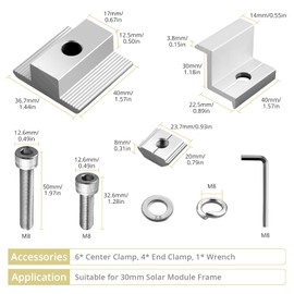 Anbte Pack of 10 Solar Panel Mount Kit 30 mm Including 6 Pieces Centre Clamps and 4 Pieces End Clamps Aluminium Alloy Solar Panel Z Bracket for Framed Solar Panels Motorhomes (Silver)