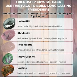 Friendship Crystals - UK Designed 5 Stone Premium Selection for Trust, Gratefulness, Devotion, Harmony Comes with Gift Pouch, Wellness Guide & Info Booklet