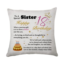 Hasodeo Sister 18th Birthday Gift Sister Birthday Cushion Cover for Teen Girls Sister 18th Birthday Keepsake Gift from Sister (Sister 18th)