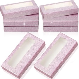 50 Pieces Empty Eyelash Case Boxes Lash Box Packaging Empty Lash Boxes Glitter Paper Cardboard Plastic Eyelash Storage Box False Lashes Cases Holder (Pink)