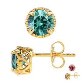Silvershake 6MM Round Shape Created Color Change Alexandrite 14K Yellow Gold Plated 925 Sterling Silver Heart Victorian Style Stud/Post Earrings June Gemstone Birthstone for Women or Teens, Sterling