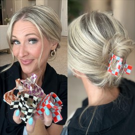 Paderison Paderison Checkered Rectangle Y2K Hair Claw Clips and Barrettes- 6 Pcs Large and Small Strong Hold Hair Accessories for Thin & Thick Hai