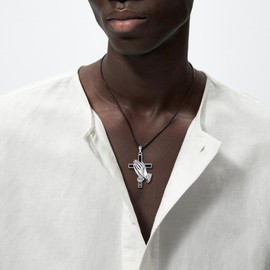 YAFEINI Praying Hands with Rosary Necklace Sterling Silver Black Cross Necklace for Men Jewelry for Men, Sterling Silver