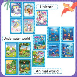 Pack of 6 Magic Colouring Books, Magic Colouring Book with Water Pen, Magic Book Reusable, Educational Doodle Painting Toy for Boys Girls Gift Multicoloured