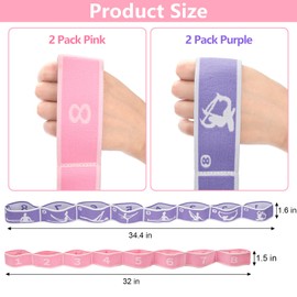 Faswin 4 Pcs Stretch Strap for Kids, Dance Training Elastic Band for Children Gymnastics, Stretch Bands Yoga Stretching Straps, Multi-Loop Numbered Exercise Band for Ballet Cheerleading, 8 Loops