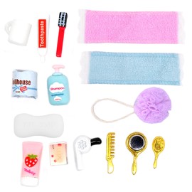 15 PCS Mini Bath Accessories for Dollhouse Decoration, Miniature Toothpaste Toothbrush Bath Sponge Duck