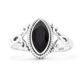 Cut Marquise Black Onyx Ethnic Delicate Ring 925 Sterling Silver Vintage Tribal Gipsy Boho Look (6)