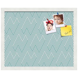 PinPix 20x16 inch Cork Bulletin Board. This Decorative Framed Pin Board Comes with Modeco Zig Zag Aqua Design and Satin White Frame. Ideal for Home, Office Decor or School (PinPix-1628)