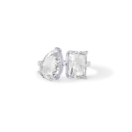 PAVOI 14K Gold Plated Toi Et Moi Radiant-Cut and Pear-Shaped Cubic Zirconia Stones Fake Wedding Ring Engagement Ring for Women | Statement Cubic Zirconia Promise Ring, 5, White Gold, Cubic Zirconia