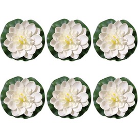 6Pcs White Artificial Lotus Flowers Large Floating Faux Lotus Water Lily Flowers Fish Pond Artificial Plants with Artificial Lily Pads, Home Decor Artificial Flowers