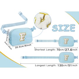 COSHAYSOO Blue Initial Belt Bag Waist Fanny Pack Small Crossbody Bum Hip Pouch Cross Body Hands Free Chest Purse with Monogram Chenille Letter Patch for Women Friend Teacher Appreciation Gift (F)