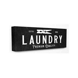 Stupell Industries Vintage Clothespin Premium Quality Laundry Sign with Chalkboard Texture Canvas Wall Art, 13 x 30, Multi-Color