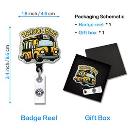 YAZMEEN Funny School Bus Badge Reel Gifts - Retractable Badge Holder with Alligator Clip - Silver Glitter Acrylic ID Card Holder - Birthday Graduation Gifts for School Bus Driver Teacher Colleague
