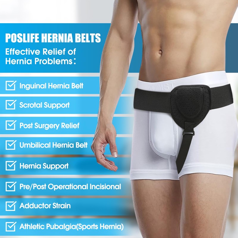 poslife Hernia Belts for Men, Inguinal Hernia belt, Adjustable Groin
