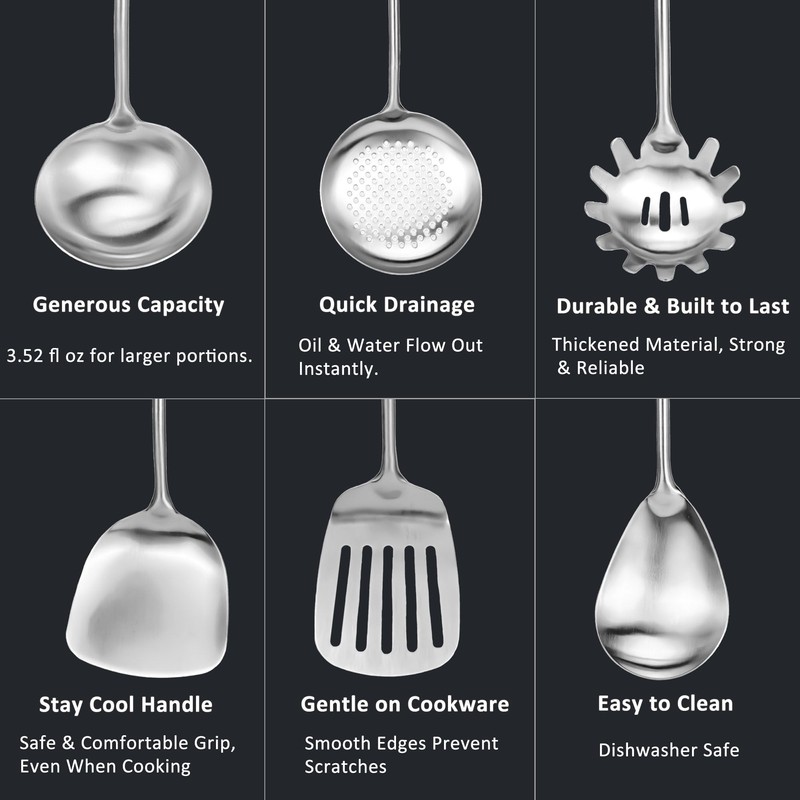 304 18/8 Stainless Steel Kitchen Utensils Set 11 Pcs Long