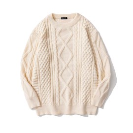 Vamtac Cable Knit Sweater Women Solid Oversized Pullover Sweaters Casual Vintage Crewneck Woven Tops Cream S