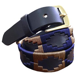 CARLOS DIAZ Thin Men's Women's Unisex Brown Leather Embroidered Polo Belt, brown