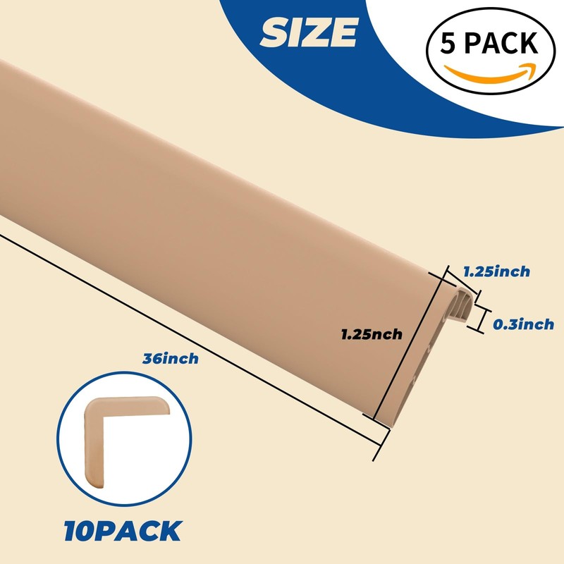 Tongmo Wall Corner Guard Edge Protector, 1x1x36 inch Baby Proofing