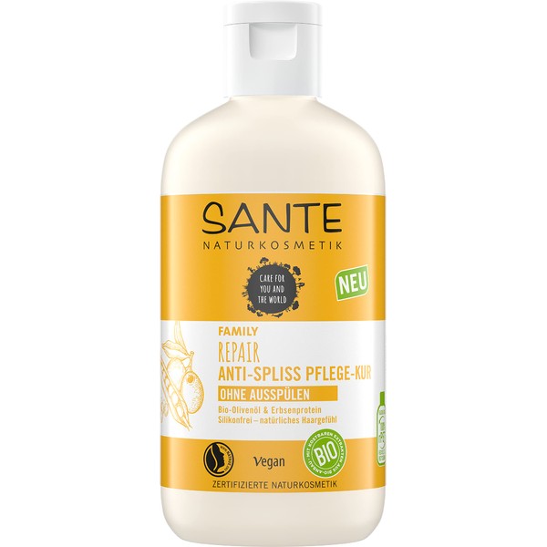 SANTE Naturkosmetik Hair Treatment for Damaged and Damaged Hair, No Rinse, Anti-Split Ends, Vegan Formula with Organic Olive Oil and Pea Protein, Repair Anti-Split Ends Care Treatment, 1 x 200 ml