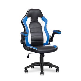MoNiBloom Computer Gaming Chairs Ergonomic Video Game Chair with Padded Flip-up Arms for Men Women Adults Gamer, Blue
