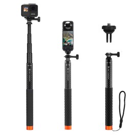 K&F CONCEPT MS22 Extension Pole Carbon Action Camera Selfie Stick with Invisible, Adapter, Adjustable from 8.5 to 50 inches (21.5 cm to 127 cm), 5 Degree Extendable, Compact, Compatible with Insta360