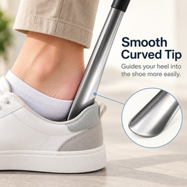 2pc Long Handle Stainless Steel Shoe Horn for Easy Shoe Wearing – 16.5 Inch Metal Shoehorn with Comfortable Grip for Everyday Use