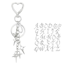 OTETTS Cute Initial Letter Star Keychains Bag Charms Alphabet Key Ring Pendant Y2K Aesthetic Accessories Car Holder Handbag,Stainless Steel J