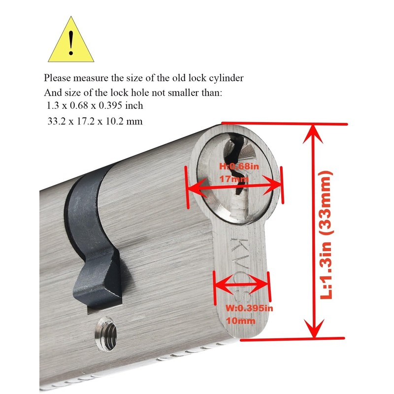 60MM Solid Brass Lock Cylinder with 3 Brass Keys Satin
