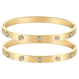 Vessantara Friendship Bracelets for Women,2 Pack Gold Plated Cubic Zirconia Bracelets for Women Golden Stackable Bracelets Best Gifts for Friend (2Pcs Bangle 6.5"（Gold）)